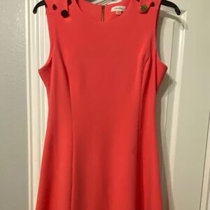 CALVIN KLEIN FIT & FLAIR (GRAPEFRUIT) PINK DRESS WITH GOLDBUTTONS /CUTOUTS SZ 12